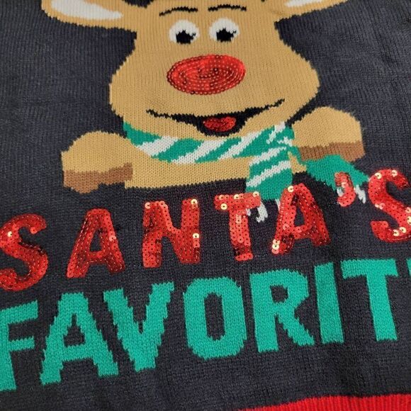Ugly Christmas Sweater Party Contest Winner Reindeer Sequins Jingle Bells - Picture 3 of 11